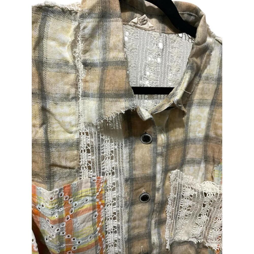POL Clothing Patchwork Plaid Crochet Button Down … - image 7